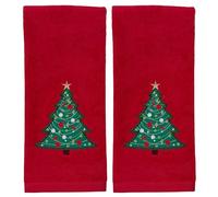 Serafina Home Christmas Red Bathroom Hand Towels, 2 pc Set, 16 x 25, Elegant Christmas Tree, 100% Cotton Velour Terry, Holiday Decor for Bath and Kitchen