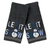 Serafina Home Christmas Winter Hand Towels, Embroidered Snowman Let it Snow, 2 Piece Set, 16 x 25 inches, Dark Gray, Holiday Bathroom Decor