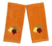 Serafina Home Decor Farmhouse Fall Hand Towels: Terracotta Rust Cotton Towels with Autumn Leaves of Burgundy Green and Yellow Hand Towel, 2 Piece Set