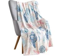 Serafina Home Decorative Ocean Life Coastal Throw Blanket: Soft Plush Velvet Fleece Calming Hues of Blues and Soft Coral Pink, Accent for Sofa Couch Chair Bed or Dorm (Kai)