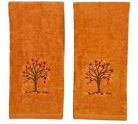 Serafina Home Fall Bath Hand Towels Bathroom Decor Farmhouse : Terracotta Rust Cotton Towels with Autumn Tree Falling Leaves 2 Piece Set