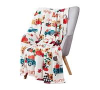 Serafina Home Fall Decor Throw Blanket: Contemporary Farmhouse Truck Bringing The Autumn Pumpkin Sunflower Harvest for Living Room Couch Bed Dorm