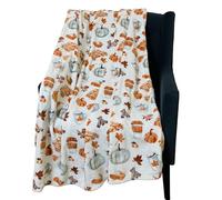 Serafina Home Fall Fleece Throw Blanket: Velvety Soft Pumpkin Spice and Everything Nice with Books Wraps Coffees Lattes Pumpkins Pies Design, Oversized 70" inches x 50" inches