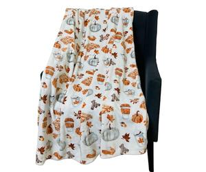 Serafina Home Fall Fleece Throw Blanket: Velvety Soft Pumpkin Spice and Everything Nice with Books Wraps Coffees Lattes Pumpkins Pies Design, Oversized 70" inches x 50" inches