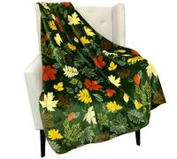 Serafina Home Fall Leaves Throw Blanket: Velvety Soft, Durable Fleece Accent for Bed Chair or Couch, Green Yellow Rust 50 x 70 inches