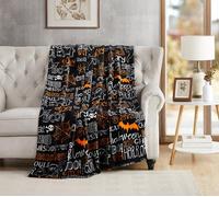 Serafina Home Halloween Throw Blanket, Printed with Words and Images of Bats Ghosts Spiderwebs & More, 50 x 70 inches, Black
