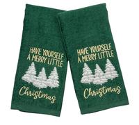 Serafina Home Holiday Christmas Bathroom Guest Hand Towels, 100% Cotton, Set of 2, Have Yourself a Merry Little Christmas Gold White on Green- 16” x 25” Decorative Bath & Kitchen Towels