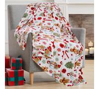 Serafina Home Holiday Christmas Fleece Throw Blanket- 60 x 50 Plush Red Green Gingerbread Men Candy Cane Tree Snowflake Star Design Accent for Sofa Couch Chair Bed or Dorm