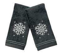 Serafina Home Holiday Fingertip Bathroom Guest Towels, Grey with Snowflake Design, Set of 2, 12 x 18 inches, 100% Cotton