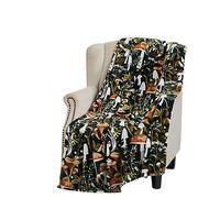 Serafina Home Mushroom Fleece Throw Blanket: Floral Forest Black Brown Beige and White, 50" x 70"