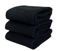 Serafina Home Oversized Solid Color Black Kitchen Dish Towels: 100% Cotton Cloth Soft Cleaning Drying Absorbent Ribbed Terry Loop, Set of 3 Multipurpose for Everyday Use (Black)