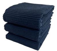 Serafina Home Oversized Solid Color Dark Navy Blue Kitchen Dish Towels: 100% Cotton Cloth Soft Cleaning Drying Absorbent Ribbed Terry Loop, Set of 3 Multipurpose for Everyday Use (Navy Blue)