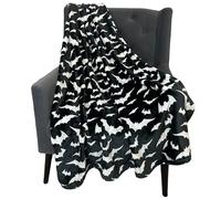 Spooky Halloween Throw Blanket for Couch or Sofa: Silver Night Bats on Black Design on Soft Velvet Fleece Oversized 50" x 70"