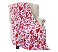 Serafina Home Spring Love Hearts Fleece Throw Blanket: Contemporary Pink and Red Hearts, Microfiber Fleece Velour, Accent for Couch Sofa Bed (Pink Red Hearts)