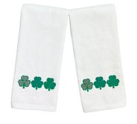 Serafina Home St. Patrick's Day Irish Hand Towels: Two Toned Green Shamrock Clover Embroidery, 100% Cotton, White (Clover)