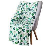 Serafina Home St. Patrick's Day Soft Throw Blanket: Greens of Ireland Four Leaf Clover Shamrock Design (White with Clovers)