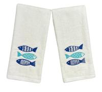 Serafina Home Summer Soft Absorbent Bathroom Coastal Guest Embroidered Hand Towels: Sealife Blue Fish Design, 2 Piece 16" x 25" Inches