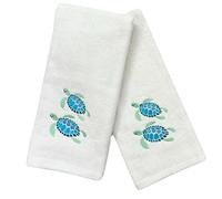 Serafina Home Summer Soft Absorbent Guest Sea Turtle Hand Towels: Bright Aqua Blue Turquoise Embroidery Design, 2 Piece (Sea Turtles)