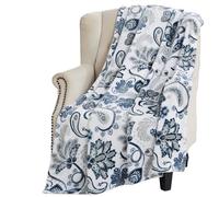 Serafina Home Throw Blanket: Velvety Soft, Durable Fleece Accent for Bed or Couch (Navy Damask and Paisley, 50 x 70 inches)