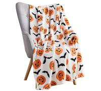 Serafina Home Throw Halloween Blanket: Fuzzy Happy Jack O'Lantern Pumpkins and Black Bat Print on Velvet Fleece for Sofa Bed Couch Chair Dorm