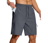 SERAMY Mens Hiking Cargo Shorts 9 Inch with Zipper Pockets Quick Dry Stretch Lightweight Drawstring for Outdoor Fishing, Dark Grey, Medium
