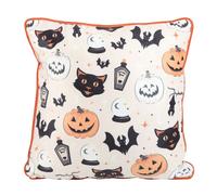 Serano 35cm Square Spooky Cat and Pumpkin Print Cushion - Cream - 1