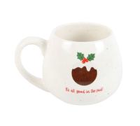 All Good in The Pud Rounded Christmas Mug - Festive Ceramic Holiday Cup, Perfect for Hot Cocoa, Coffee, or Tea - Unique Christmas Pudding Design, Great Gift for Seasonal Cheer