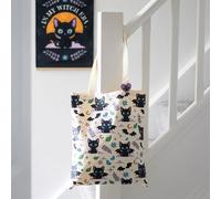 Serano Cute and Creepy Cat Print Polycotton Tote Bag with Enamel Pin