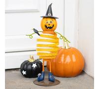 Serano Orange Metal Pumpkin Man Ornament with Spring Body - Metal - 1