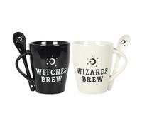 Serano Witch and Wizard Couples Mug and Spoon Set - Black - New Bone China - 1