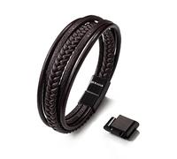 SERASAR 19cm Brown Bracelet Mens GiftBox Genuine Leather Cowhide Braided AdjustAble Magnetic Clasp MultiLayer Wrap Jewelry Mans Male Bracelets Band Magnet Accessories