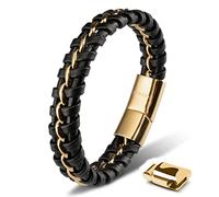 SERASAR 20cm Gold Bracelet Mens GiftBox Genuine Leather Cowhide Braided AdjustAble Magnetic Clasp MultiLayer Wrap Jewellery Mans Male Bracelets Band Jewelry Magnet Accessories