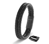 SERASAR 23cm Black Bracelet Men GiftBox Genuine Leather Cowhide Braided AdjustAble Magnetic Clasp MultiLayer Wrap Jewellery Rope Mans Male Mens Bracelets Band Jewelry Magnet Accessories