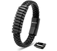 SERASAR Black Bracelet Leather Mens 17cm GiftBox Genuine Cowhide Braided Adjustable Magnetic Clasp Multilayer Wrap Mans Male Bracelets Band Jewellery Magnet Accessories