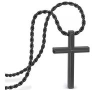 SERASAR Chain Men Necklace with Pendant Stainless Steel - 60cm Black Jewellery Box Gift for Cross Jewelry Band Jesus Wheat