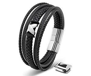 SERASAR Genuine Leather Bracelet for Men, 3 Colours, 3 Lengths | Contemporary Wrist Accessory, Supplied in a Jewellery Case, Layered Wristwear, Real Cowhide Detail, Sized Fit Options