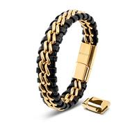 SERASAR Gold Bracelets for Men 17cm Bracelet GiftBox Genuine Leather Cowhide Braided AdjustAble Magnetic Clasp MultiLayer Wrap Rope Mans Male Band Jewelry Magnet Accessories
