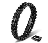 SERASAR Leather Bracelet Black 17cm Men Gift-Box Genuine-Leather Cowhide Braided Adjust-Able Magnetic-Clasp Jewellery-Box Rope Man Mans Male Mens Bracelets Band Jewelry Magnet Accessories
