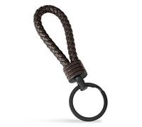 SERASAR Leather Car Key Fob Stainless Steel Keyring Men Women Gift Box