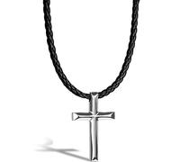 SERASAR Leather Chain Mens Necklace with Pendant - 60cm Silver Cord Jewelry Box for Real Gift Band