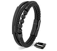 SERASAR Mens Black Leather Bracelet 23cm Men Gift GiftBox Genuine Braided Multilayer Wrap Rope Male Bracelets Jewellery Magnet