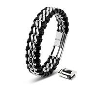 SERASAR Mens Jewellery Leather Bracelet 20cm Silver Men GiftBox Genuine Cowhide Braided AdjustAble Magnetic Clasp MultiLayer Wrap Rope Mans Male Bracelets Band Jewelry