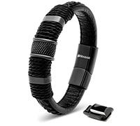 SERASAR Mens Black Leather Bracelet 23cm Men Gift GiftBox Genuine Braided Multilayer Wrap Rope Male Bracelets Jewellery Magnet