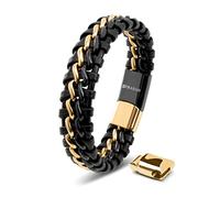 SERASAR Mens Jewellery 23cm Gold Bracelet Men GiftBox Genuine Leather Cowhide Braided AdjustAble Magnetic Clasp MultiLayer Wrap Rope Mans Male Band Jewelry Magnet Accessories