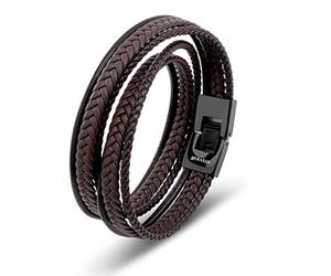 SERASAR Leather Men Bracelet Brown Male Genuine Wrap Bangle 34cm