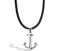 SERASAR Leather Locket Men Necklace with Pendant - 60cm Silver Cord Chain Jewelry Box for Real Gift Band