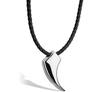 SERASAR Leather Necklace Men Animal Wolf Tooth Pendant 60cm Silver Shark