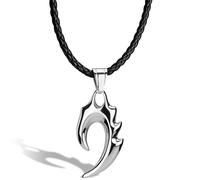 SERASAR Men's Leather Necklet Necklace with Pendant - 50cm Silver Cord Chain Jewelry Box Genuine Gift Locket