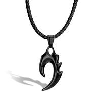 SERASAR Leather Necklace Men Flame Tribal Pendant 60cm Black Gift for Son