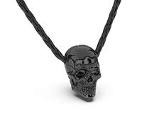 SERASAR Leather Necklace Men with Skull Pendant Stainless Steel - 60cm Black Band Chain Jewellery Box Gift for Goth Jewelry